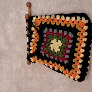Knit Black and Yellow Granny Square Clutch with Strap